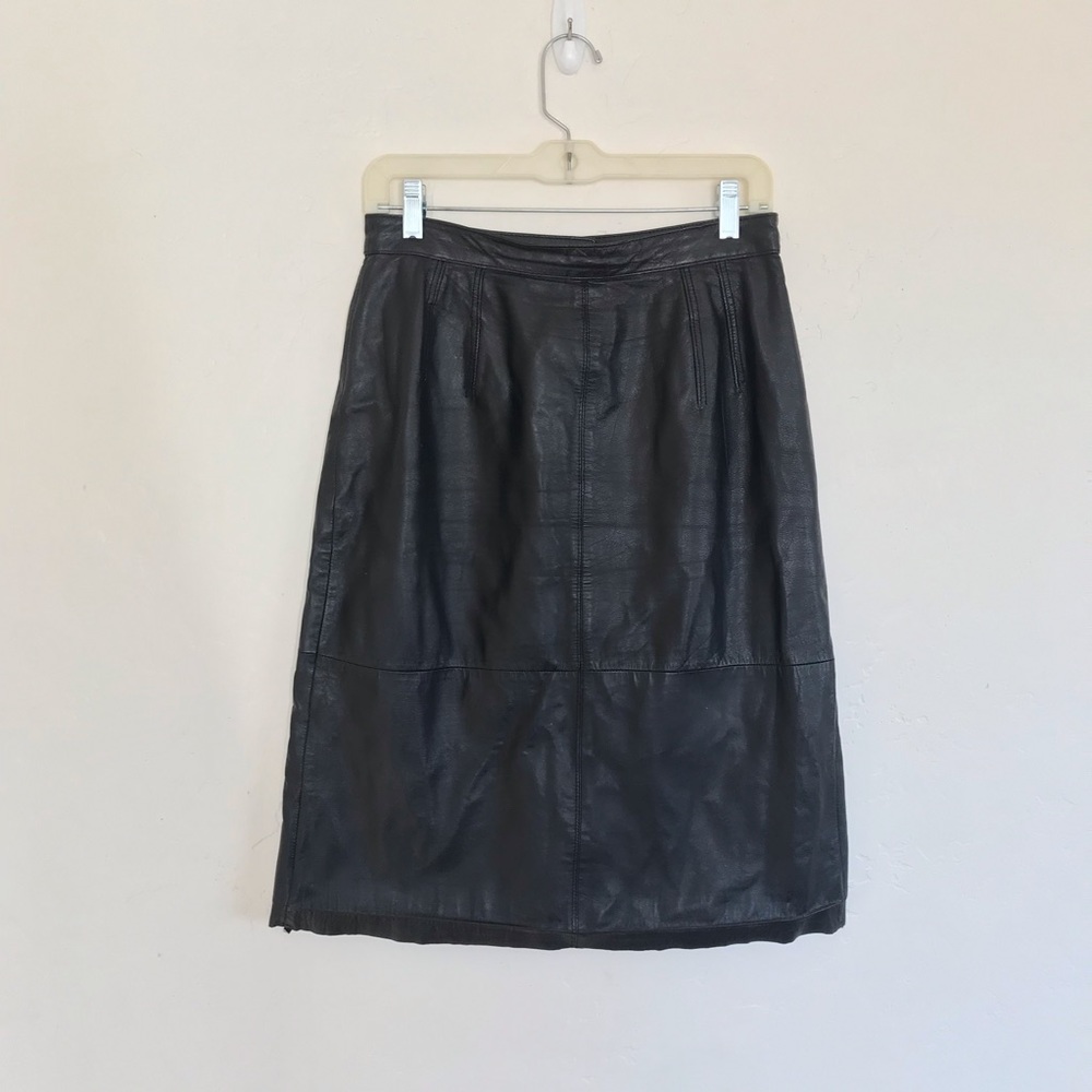 Vintage Evan Davies Black Leather Pencil Skirt
